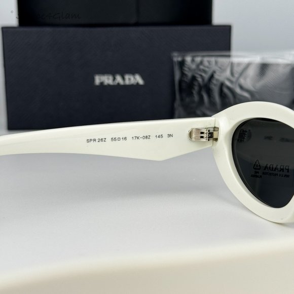 NEW Prada PR26ZS 17K08Z Talc White Dark Grey Oval Unisex Sunglasses - Picture 5 of 12